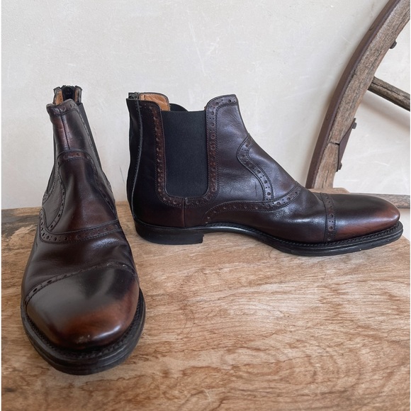 GUCCI Brogue Ankle Boots Brown Leather Intentional Rubbed Toes Sz 39 Italy Nice! - Picture 8 of 14